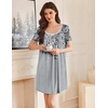 image:imageEkouaer Nightgowns for Women Pleated Sleep Shirts Short Sleeve Night Shirts  Lace Trim Night Gown Ladies Sleep Dress Night Dress Victorian Sleepwear Soft Pajama Dress Casual Loungewear Cute PrintGray Floral