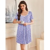 image:imageEkouaer Nightgowns for Women Pleated Sleep Shirts Short Sleeve Night Shirts  Lace Trim Night Gown Ladies Sleep Dress Night Dress Victorian Sleepwear Soft Pajama Dress Casual Loungewear Cute PrintFloral Purple