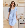 image:imageEkouaer Nightgowns for Women Pleated Sleep Shirts Short Sleeve Night Shirts  Lace Trim Night Gown Ladies Sleep Dress Night Dress Victorian Sleepwear Soft Pajama Dress Casual Loungewear Cute PrintBlue Bow Stripes