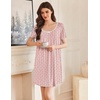 image:imageEkouaer Nightgowns for Women Pleated Sleep Shirts Short Sleeve Night Shirts  Lace Trim Night Gown Ladies Sleep Dress Night Dress Victorian Sleepwear Soft Pajama Dress Casual Loungewear Cute PrintRed Striped Cherry