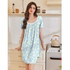 image:imageEkouaer Nightgowns for Women Pleated Sleep Shirts Short Sleeve Night Shirts  Lace Trim Night Gown Ladies Sleep Dress Night Dress Victorian Sleepwear Soft Pajama Dress Casual Loungewear Cute PrintDaisy Floral