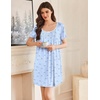 image:imageEkouaer Nightgowns for Women Pleated Sleep Shirts Short Sleeve Night Shirts  Lace Trim Night Gown Ladies Sleep Dress Night Dress Victorian Sleepwear Soft Pajama Dress Casual Loungewear Cute PrintBlue Bow Stripes
