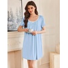 image:imageEkouaer Nightgowns for Women Pleated Sleep Shirts Short Sleeve Night Shirts  Lace Trim Night Gown Ladies Sleep Dress Night Dress Victorian Sleepwear Soft Pajama Dress Casual Loungewear Cute PrintLight Blue