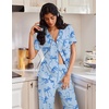image:imageEkouaer Pajamas for Women Set Button Up Soft Pjs Short Sleeve Lounge Sets  Cute Scalloped Trim Notch Collar Side Pockets Soft Breathable FabricIdeal for Daily Wear Maternity PostpartumBlue Bow Tie