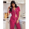 image:imageEkouaer Pajamas for Women Set Button Up Soft Pjs Short Sleeve Lounge Sets  Cute Scalloped Trim Notch Collar Side Pockets Soft Breathable FabricIdeal for Daily Wear Maternity PostpartumRose Red