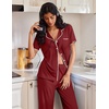 image:imageEkouaer Pajamas for Women Set Button Up Soft Pjs Short Sleeve Lounge Sets  Cute Scalloped Trim Notch Collar Side Pockets Soft Breathable FabricIdeal for Daily Wear Maternity PostpartumWine Red