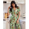 image:imageEkouaer Pajamas for Women Set Button Up Soft Pjs Short Sleeve Lounge Sets  Cute Scalloped Trim Notch Collar Side Pockets Soft Breathable FabricIdeal for Daily Wear Maternity PostpartumGreen Cat Print