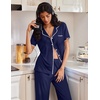 image:imageEkouaer Pajamas for Women Set Button Up Soft Pjs Short Sleeve Lounge Sets  Cute Scalloped Trim Notch Collar Side Pockets Soft Breathable FabricIdeal for Daily Wear Maternity PostpartumNavy Blue