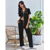 image:imageEkouaer Pajamas for Women Set Button Up Soft Pjs Short Sleeve Lounge Sets  Cute Scalloped Trim Notch Collar Side Pockets Soft Breathable FabricIdeal for Daily Wear Maternity PostpartumBlack