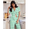 image:imageEkouaer Pajamas for Women Set Button Up Soft Pjs Short Sleeve Lounge Sets  Cute Scalloped Trim Notch Collar Side Pockets Soft Breathable FabricIdeal for Daily Wear Maternity PostpartumGreen Butterfly