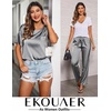 image:imageEkouaer Pajamas for Women Set Silky Satin 2 Piece Lounge Sets with Pockets  Lightweight pjselastic waist long pantsloose drop shoulderallseason daily weargreat giftwedding bridal partySXXXLDark Gray