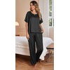 image:imageEkouaer Pajamas for Women Set Silky Satin 2 Piece Lounge Sets with Pockets  Lightweight pjselastic waist long pantsloose drop shoulderallseason daily weargreat giftwedding bridal partySXXXLBlack