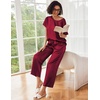 image:imageEkouaer Pajamas for Women Set Silky Satin 2 Piece Lounge Sets with Pockets  Lightweight pjselastic waist long pantsloose drop shoulderallseason daily weargreat giftwedding bridal partySXXXLWine Red