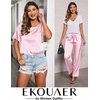 image:imageEkouaer Pajamas for Women Set Silky Satin 2 Piece Lounge Sets with Pockets  Lightweight pjselastic waist long pantsloose drop shoulderallseason daily weargreat giftwedding bridal partySXXXLPink