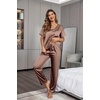 image:imageEkouaer Pajamas for Women Set Silky Satin 2 Piece Lounge Sets with Pockets  Lightweight pjselastic waist long pantsloose drop shoulderallseason daily weargreat giftwedding bridal partySXXXLBrown