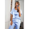 image:imageEkouaer Pajamas for Women Set Silky Satin 2 Piece Lounge Sets with Pockets  Lightweight pjselastic waist long pantsloose drop shoulderallseason daily weargreat giftwedding bridal partySXXXLClear Blue