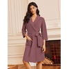 image:imageEkouaer Robes for Women Waffle Knit Kimono Bathrobe Loungewear with Pockets  Knee Length Maternity Robe Lightweight Soft Comfy Fabric Floral Print Ladies House CoatGray Purple