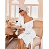 image:imageEkouaer Robes for Women Waffle Knit Kimono Bathrobe Loungewear with Pockets  Knee Length Maternity Robe Lightweight Soft Comfy Fabric Floral Print Ladies House CoatWhite