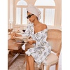 image:imageEkouaer Robes for Women Waffle Knit Kimono Bathrobe Loungewear with Pockets  Knee Length Maternity Robe Lightweight Soft Comfy Fabric Floral Print Ladies House CoatFloral White