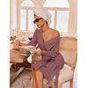 image:imageEkouaer Robes for Women Waffle Knit Kimono Bathrobe Loungewear with Pockets  Knee Length Maternity Robe Lightweight Soft Comfy Fabric Floral Print Ladies House CoatGray Purple