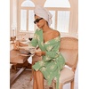 image:imageEkouaer Robes for Women Waffle Knit Kimono Bathrobe Loungewear with Pockets  Knee Length Maternity Robe Lightweight Soft Comfy Fabric Floral Print Ladies House CoatFloral Green