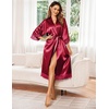 image:imageEkouaer Silk Robes for Women Lace Trim Kimono Bathrobe Bridal Robe  Bride Bridesmaid Wedding Party Robes 34 SleeveCalf Length Soft Lightweight SleepwearWine Red