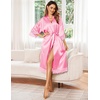 image:imageEkouaer Silk Robes for Women Lace Trim Kimono Bathrobe Bridal Robe  Bride Bridesmaid Wedding Party Robes 34 SleeveCalf Length Soft Lightweight SleepwearPeach