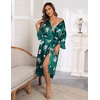 image:imageEkouaer Silk Robes for Women Lace Trim Kimono Bathrobe Bridal Robe  Bride Bridesmaid Wedding Party Robes 34 SleeveCalf Length Soft Lightweight SleepwearGreen Floral