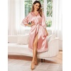 image:imageEkouaer Silk Robes for Women Lace Trim Kimono Bathrobe Bridal Robe  Bride Bridesmaid Wedding Party Robes 34 SleeveCalf Length Soft Lightweight SleepwearDusty Rose