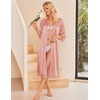 image:imageEkouaer Silk Robes for Women Lace Trim Kimono Bathrobe Bridal Robe  Bride Bridesmaid Wedding Party Robes 34 SleeveCalf Length Soft Lightweight SleepwearDusty Rose