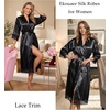 image:imageEkouaer Silk Robes for Women Lace Trim Kimono Bathrobe Bridal Robe  Bride Bridesmaid Wedding Party Robes 34 SleeveCalf Length Soft Lightweight SleepwearBlack