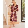 image:imageEkouaer Silk Robes for Women Lace Trim Kimono Bathrobe Bridal Robe  Bride Bridesmaid Wedding Party Robes 34 SleeveCalf Length Soft Lightweight SleepwearRed Floral