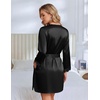 image:imageEkouaer Silk Robes for Women Short Satin Robe 34 Sleeves Kimono Bathrobe  Lace Trim Knee Length Sexy Bride Bridsmaid Robe Pockets TieBlack