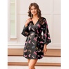 image:imageEkouaer Silk Robes for Women Short Satin Robe 34 Sleeves Kimono Bathrobe  Lace Trim Knee Length Sexy Bride Bridsmaid Robe Pockets TieBlack Boots