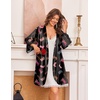 image:imageEkouaer Silk Robes for Women Short Satin Robe 34 Sleeves Kimono Bathrobe  Lace Trim Knee Length Sexy Bride Bridsmaid Robe Pockets TieBlack Boots