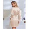 image:imageEkouaer Silk Robes for Women Short Satin Robe 34 Sleeves Kimono Bathrobe  Lace Trim Knee Length Sexy Bride Bridsmaid Robe Pockets TieChampagne