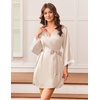 image:imageEkouaer Silk Robes for Women Short Satin Robe 34 Sleeves Kimono Bathrobe  Lace Trim Knee Length Sexy Bride Bridsmaid Robe Pockets TieChampagne