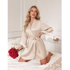 image:imageEkouaer Silk Robes for Women Short Satin Robe 34 Sleeves Kimono Bathrobe  Lace Trim Knee Length Sexy Bride Bridsmaid Robe Pockets TieChampagne