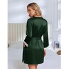 image:imageEkouaer Silk Robes for Women Short Satin Robe 34 Sleeves Kimono Bathrobe  Lace Trim Knee Length Sexy Bride Bridsmaid Robe Pockets TieDark Green