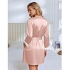 image:imageEkouaer Silk Robes for Women Short Satin Robe 34 Sleeves Kimono Bathrobe  Lace Trim Knee Length Sexy Bride Bridsmaid Robe Pockets TieDusty Pink