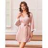image:imageEkouaer Silk Robes for Women Short Satin Robe 34 Sleeves Kimono Bathrobe  Lace Trim Knee Length Sexy Bride Bridsmaid Robe Pockets TieDusty Pink