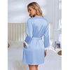 image:imageEkouaer Silk Robes for Women Short Satin Robe 34 Sleeves Kimono Bathrobe  Lace Trim Knee Length Sexy Bride Bridsmaid Robe Pockets TieLight Blue