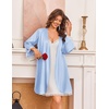 image:imageEkouaer Silk Robes for Women Short Satin Robe 34 Sleeves Kimono Bathrobe  Lace Trim Knee Length Sexy Bride Bridsmaid Robe Pockets TieLight Blue