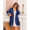 image:imageEkouaer Silk Robes for Women Short Satin Robe 34 Sleeves Kimono Bathrobe  Lace Trim Knee Length Sexy Bride Bridsmaid Robe Pockets TieNavy Blue