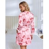 image:imageEkouaer Silk Robes for Women Short Satin Robe 34 Sleeves Kimono Bathrobe  Lace Trim Knee Length Sexy Bride Bridsmaid Robe Pockets TiePink Bow
