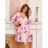 image:imageEkouaer Silk Robes for Women Short Satin Robe 34 Sleeves Kimono Bathrobe  Lace Trim Knee Length Sexy Bride Bridsmaid Robe Pockets TiePink Bow