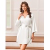 image:imageEkouaer Silk Robes for Women Short Satin Robe 34 Sleeves Kimono Bathrobe  Lace Trim Knee Length Sexy Bride Bridsmaid Robe Pockets TieWhite