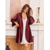 image:imageEkouaer Silk Robes for Women Short Satin Robe 34 Sleeves Kimono Bathrobe  Lace Trim Knee Length Sexy Bride Bridsmaid Robe Pockets TieWine Red