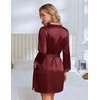 image:imageEkouaer Silk Robes for Women Short Satin Robe 34 Sleeves Kimono Bathrobe  Lace Trim Knee Length Sexy Bride Bridsmaid Robe Pockets TieWine Red
