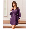 image:imageEkouaer Silk Robes for Women Short Satin Robe 34 Sleeves Kimono Bathrobe  Lace Trim Knee Length Sexy Bride Bridsmaid Robe Pockets TieWineberry